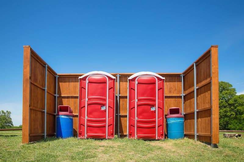 Short-term porta potty units staged for delivery in Salisbury, Maryland